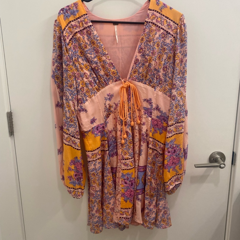 Free People Plunge Neck Long Sleeve Dress